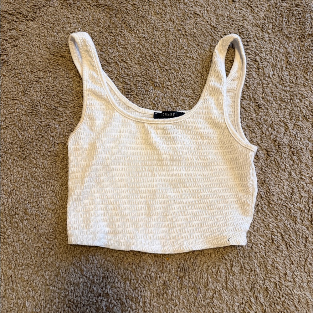 Forever 21 White Textured Crop Top